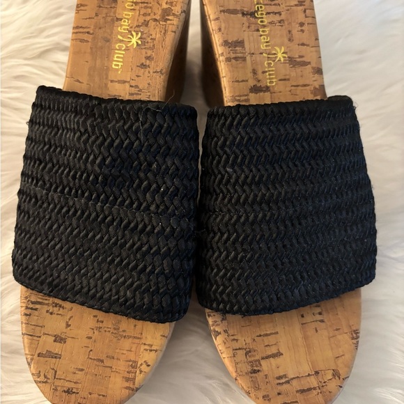 Montego Bay Club Black Cork Platform Wedge Heels Sandals size 9 - Picture 2 of 9